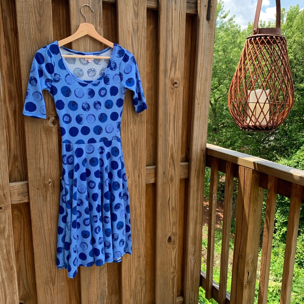 Lularoe Nicole Dotted Blue Midi Dress XXS